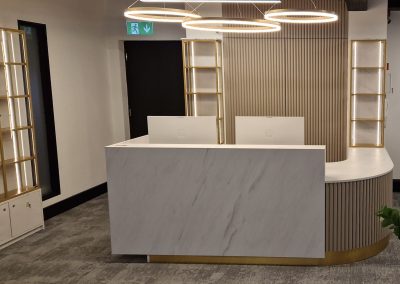 Sleek, Modern Reception Desk & Display Cabinets